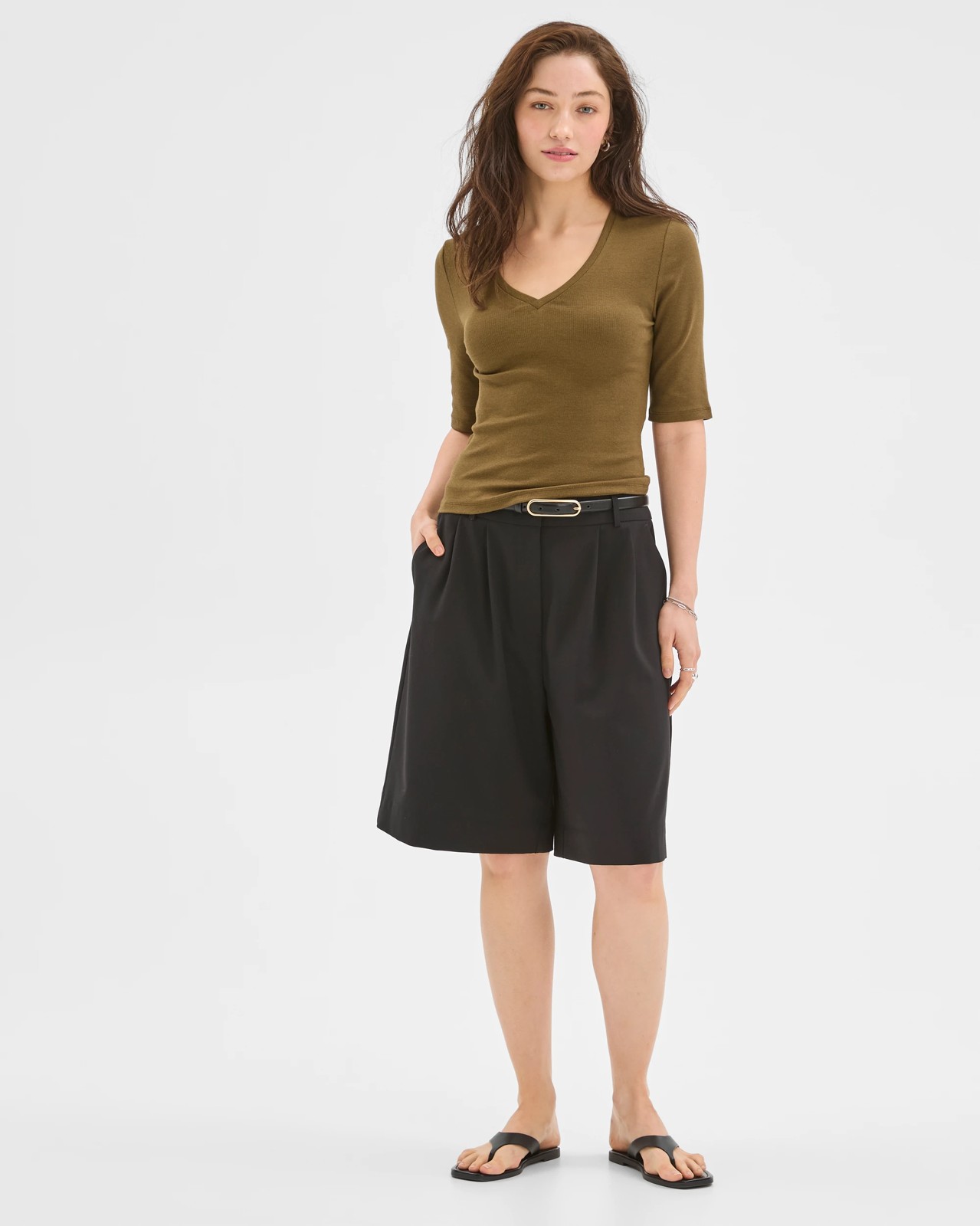 Lily Loves V-Neck Elbow Sleeve T-Shirt - Deep Moss 2 of 5