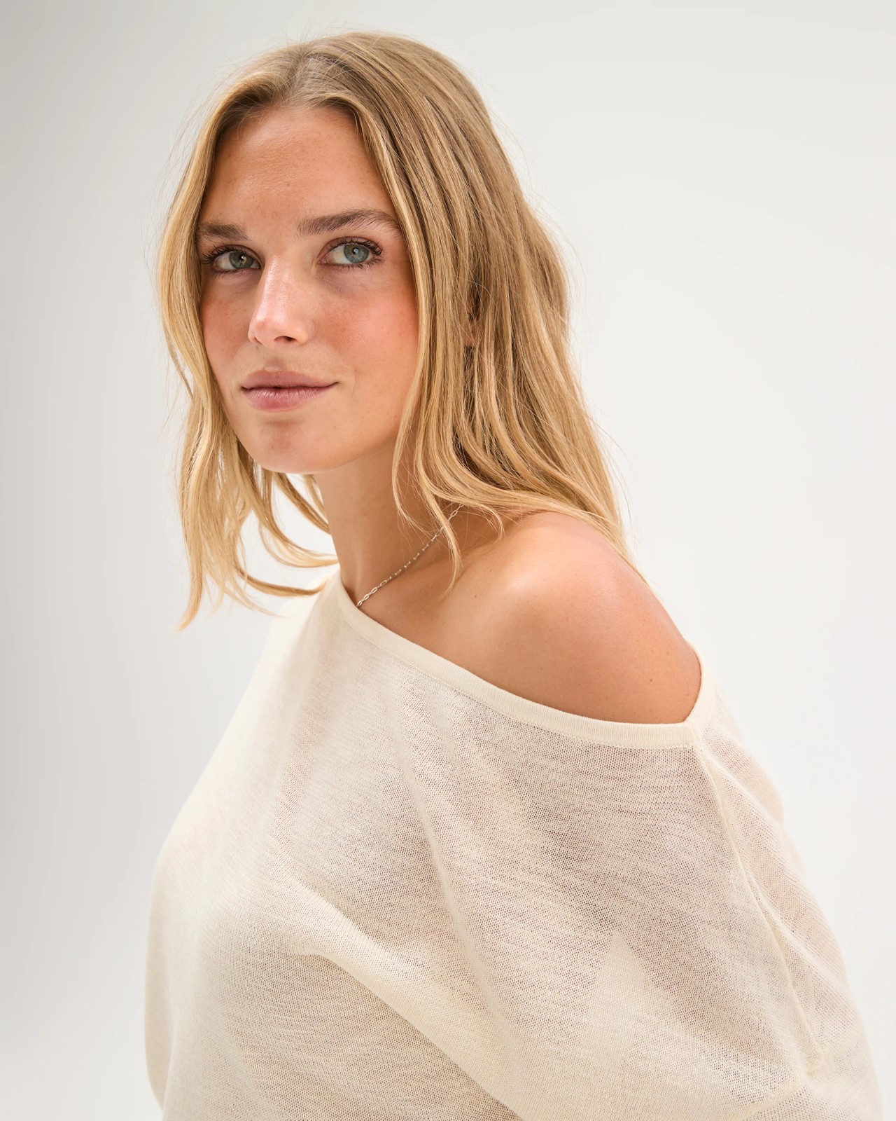 Lily Loves Slub Off Shoulder Knit Top - Pale Oat 3 of 6