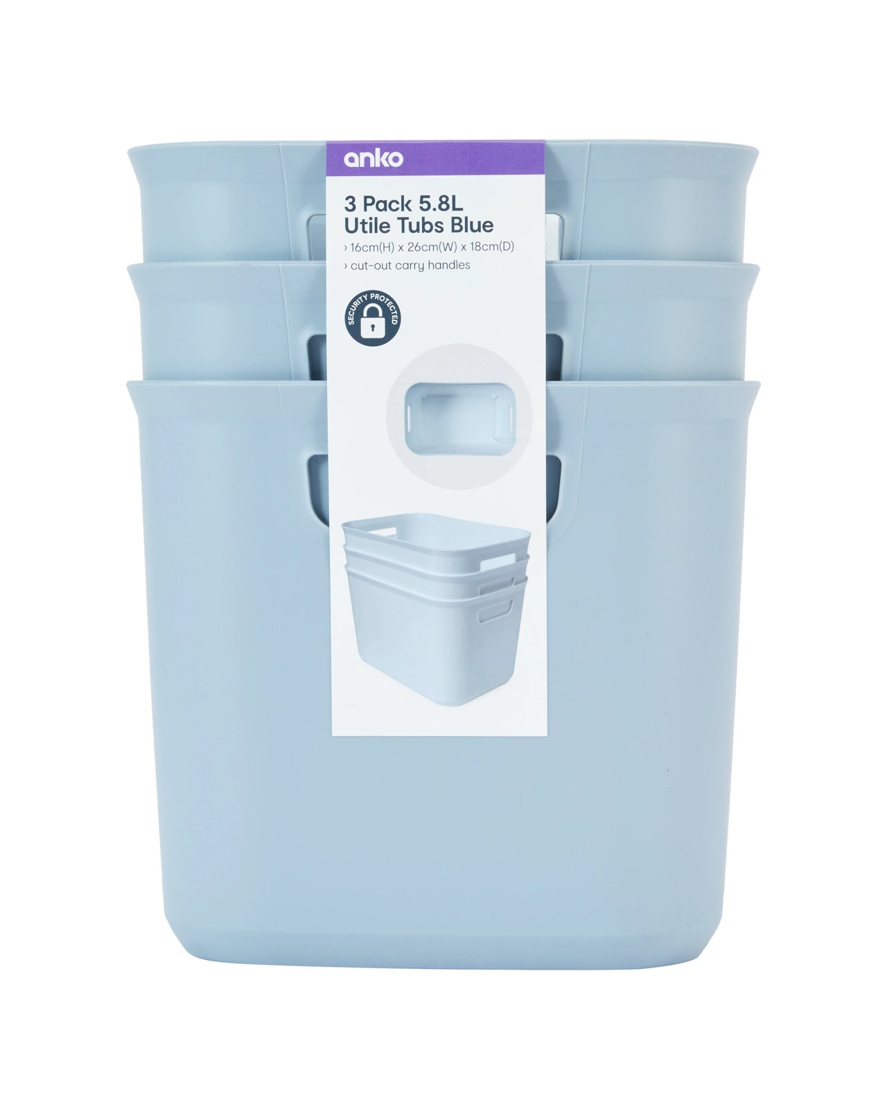 Anko 3 Pack 5.8L Utile Tubs - Blue 6 of 6