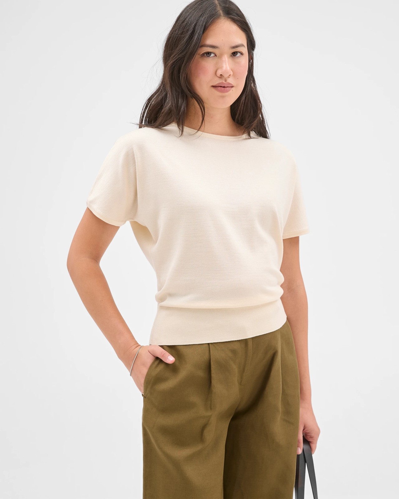 Preview Extended Short Sleeve Knit Jumper - Butter 3 of 5