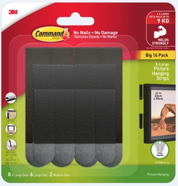 16 Pack 3M Command XL Picture Hanging Strips - Black