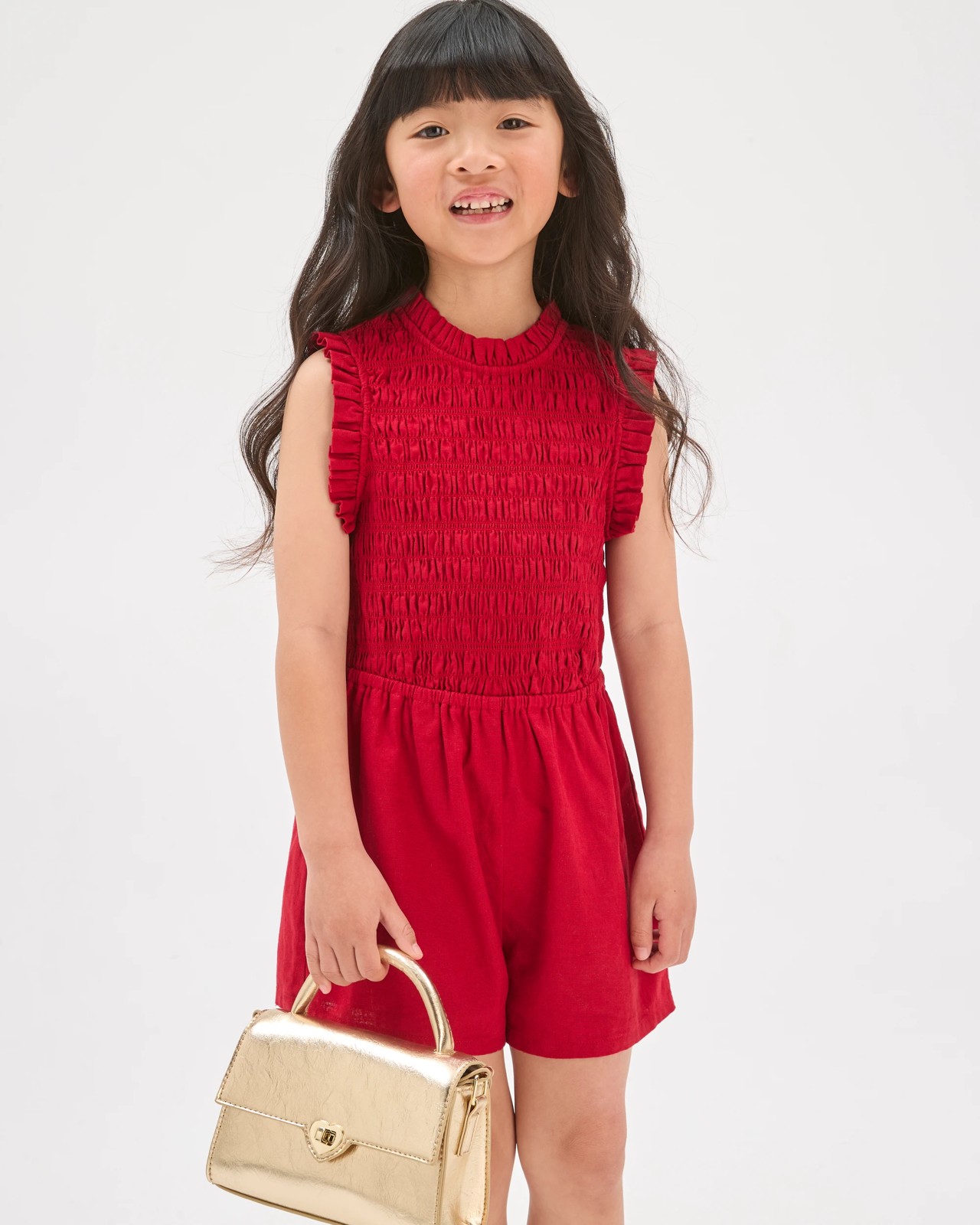 Linen Blend Sleeveless Playsuit - Red 2 of 5