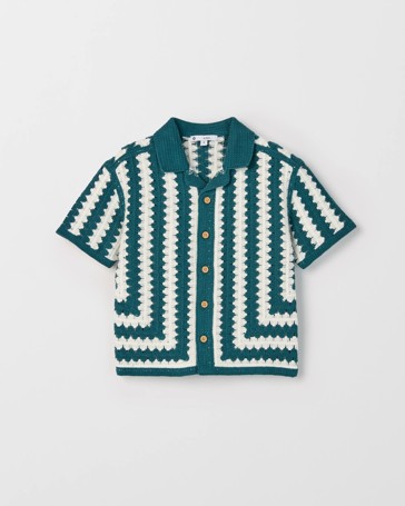 Australian Cotton Blend Short Sleeve Crochet Shirt
