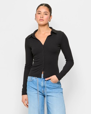 Luxe Rib Button Through Top - Lily Loves