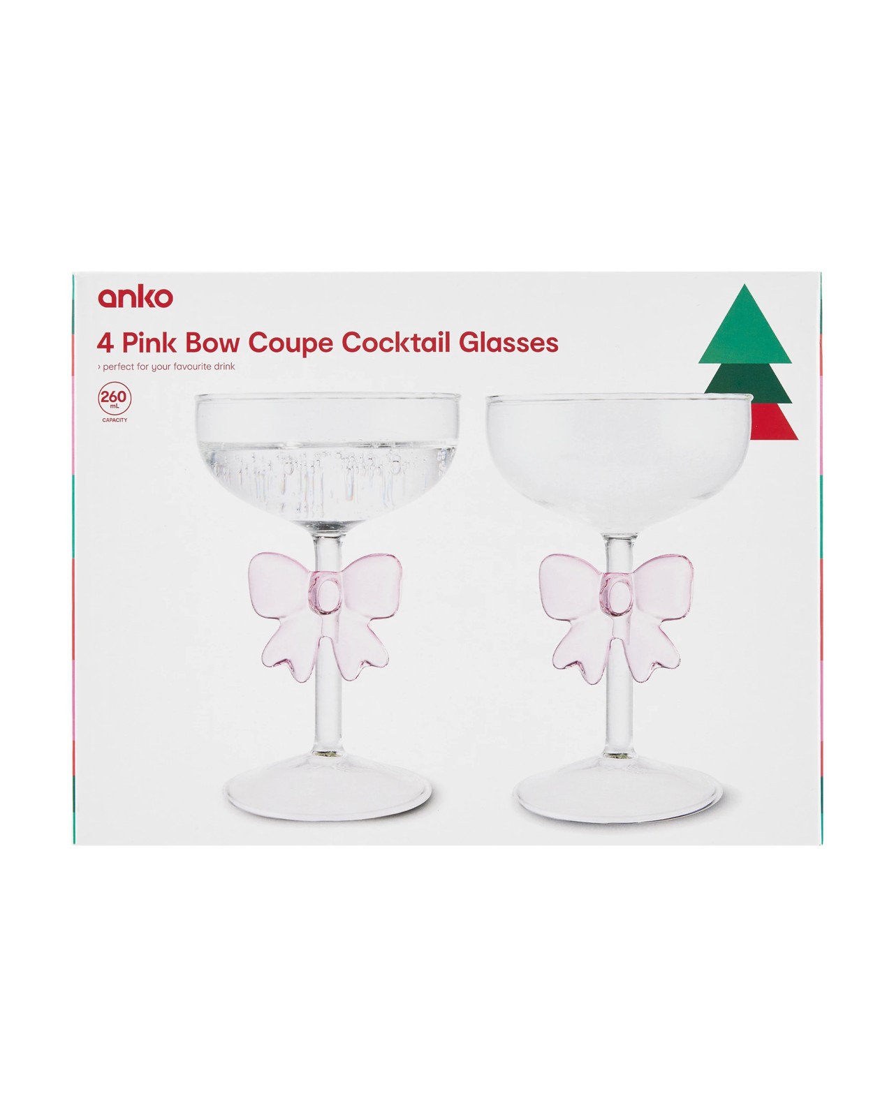 Anko 4 Pink Bow Coupe Cocktail Glasses 2 of 2