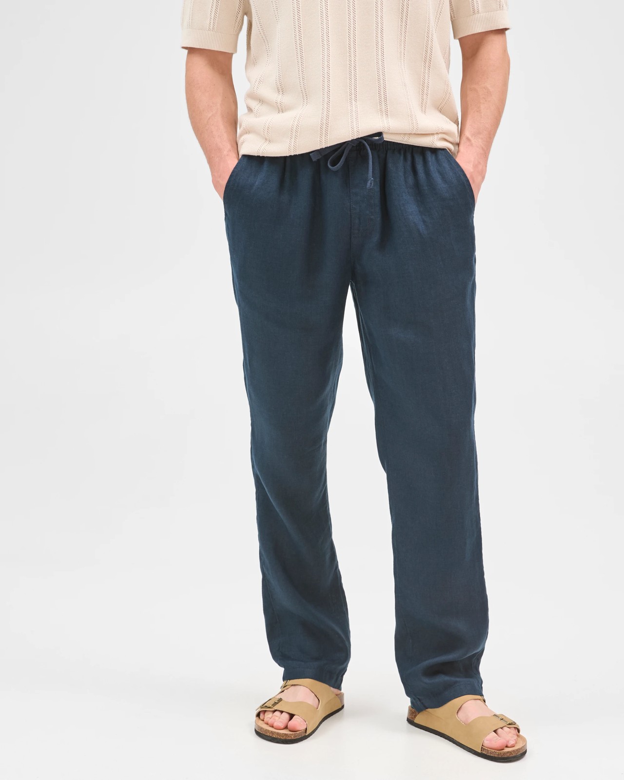 European Linen Full Length Pants - Navy 4 of 5