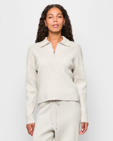 Long Sleeve Rib Quarter Zip Jumper