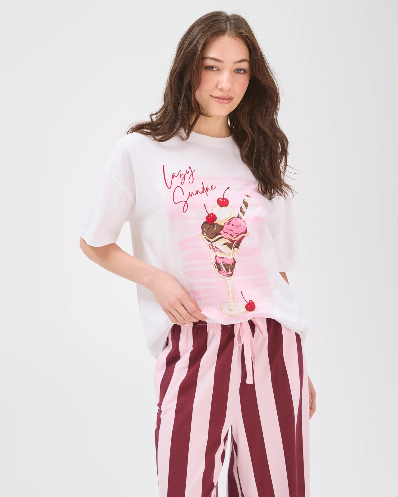 Lily Loves Australian Cotton Wide Leg 7/8 Length Jersey Sleep Pants - Pink/Red 5 of 6