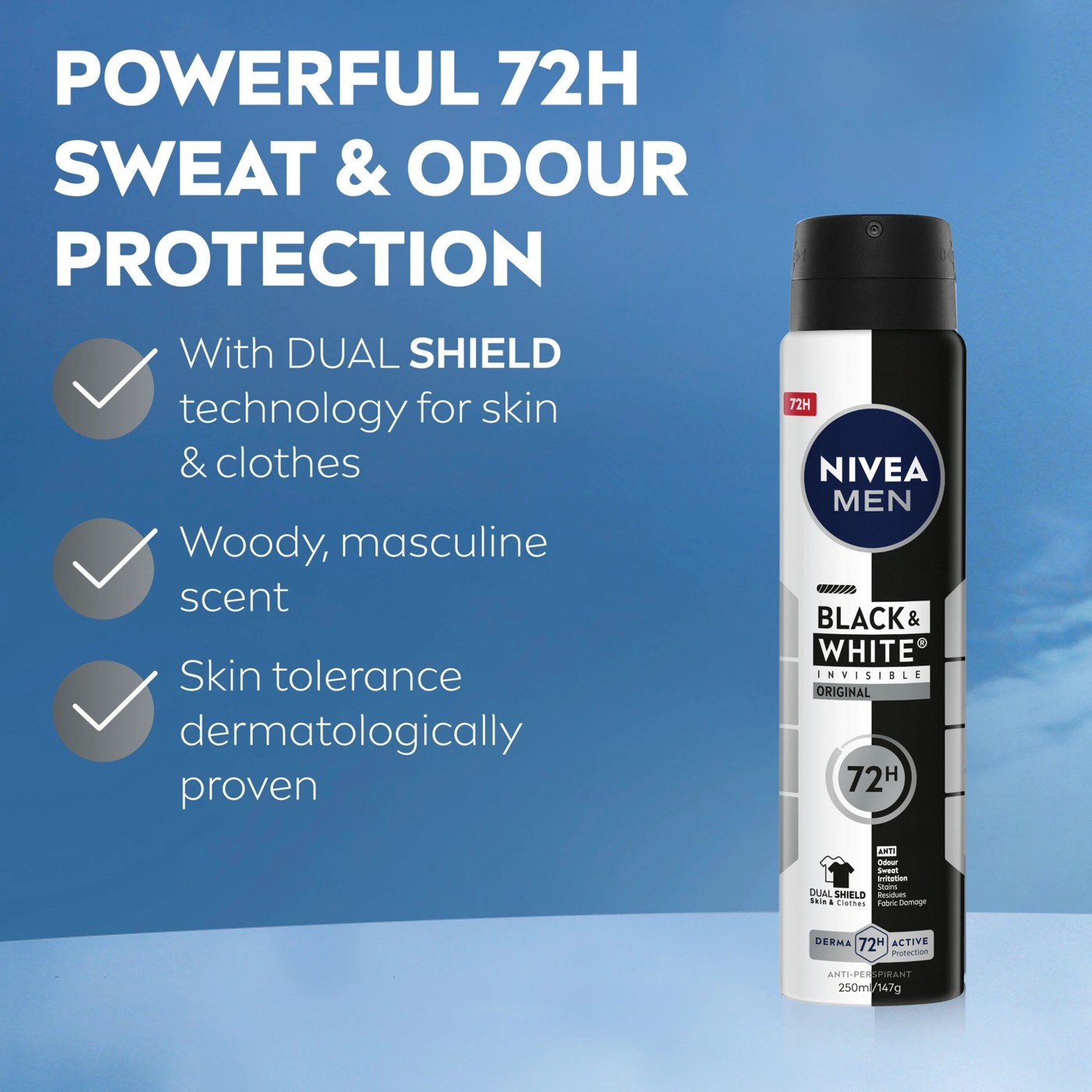 Nivea Men Black & White Invisible Original Anti-Perspirant Aerosol Deodorant 250mL 4 of 6