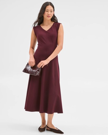 Preview Ponte Sleeveless Seamed A-Line Midi Dress