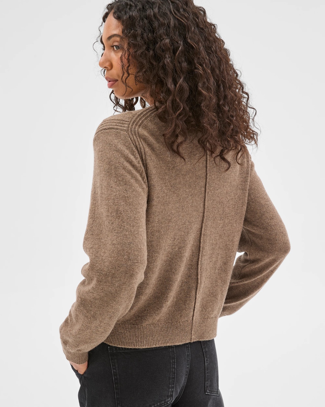 Lambswool Balloon Sleeve Cardigan - Dark Taupe 6 of 6