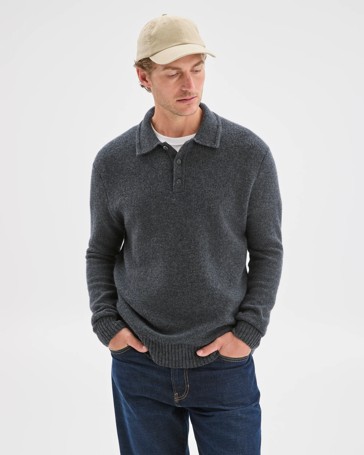 Lambswool Long Sleeve Knit Polo Top