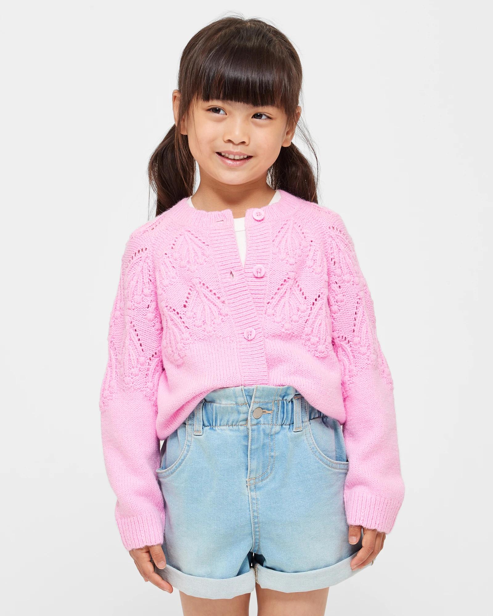 Cable Bobble Short Cardigan – Pink