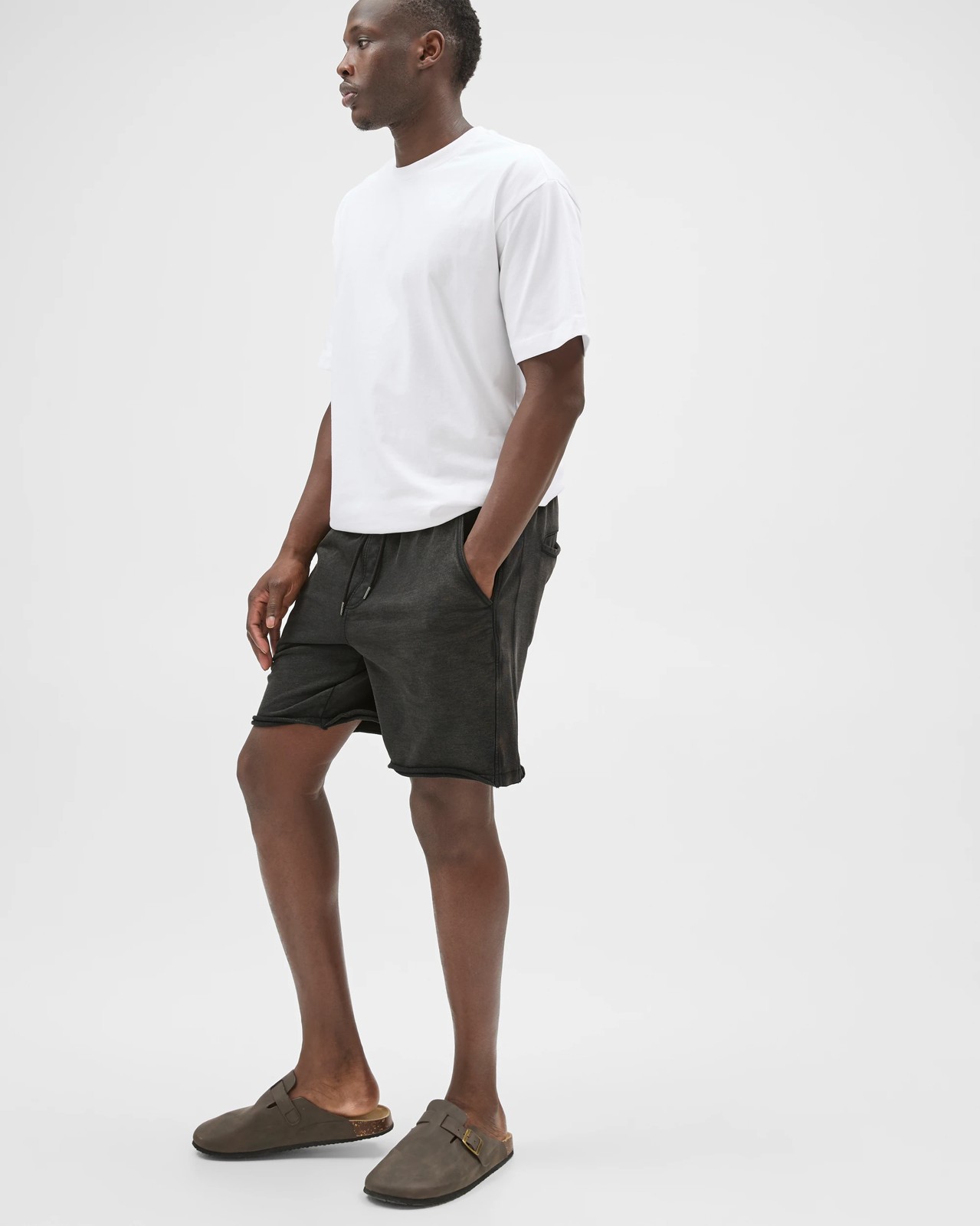 Commons Australian Cotton Rib Stripe Fleece Shorts - Black 2 of 5
