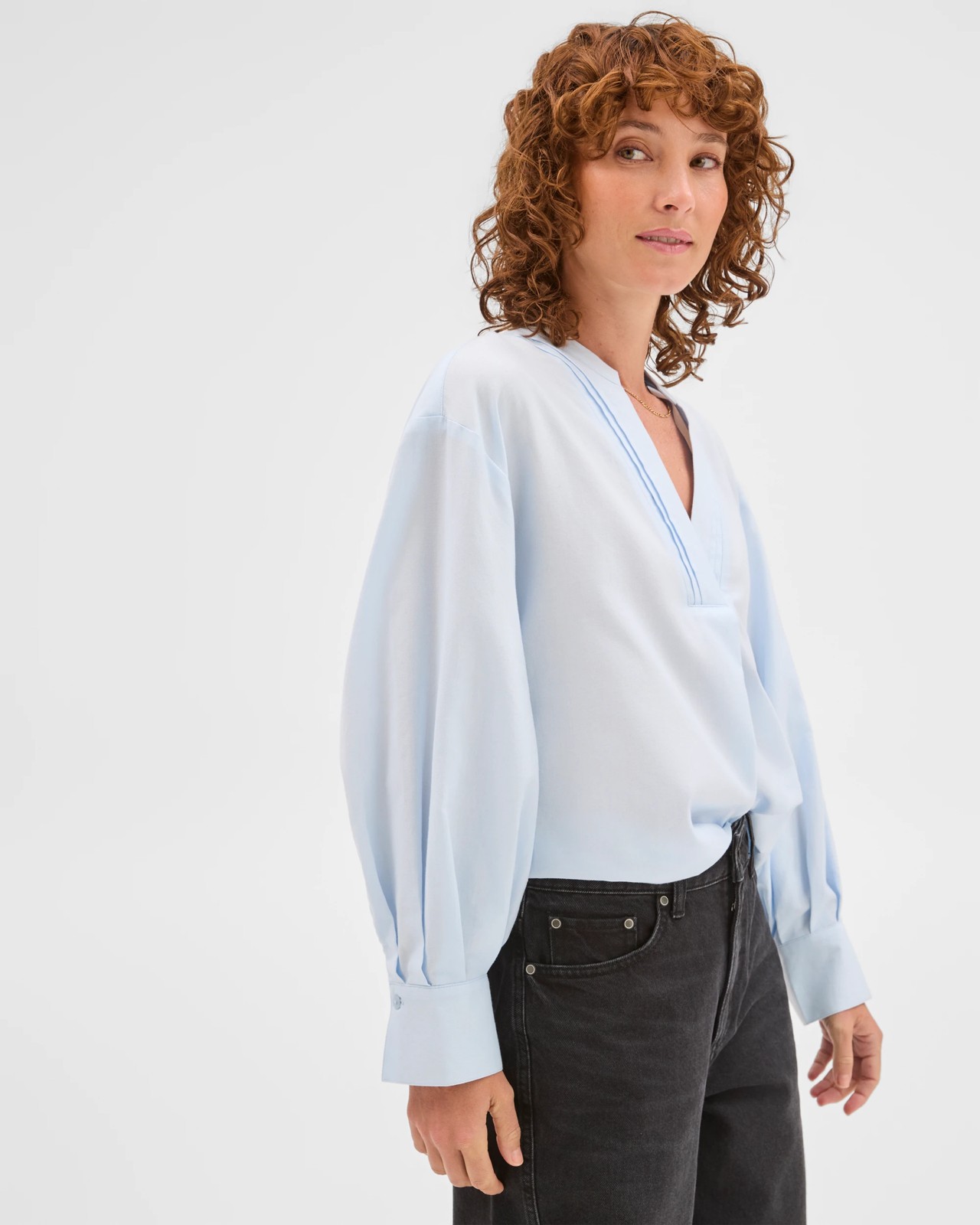 Australian Cotton Tuck Detail Popover Top - Ice Blue 4 of 5