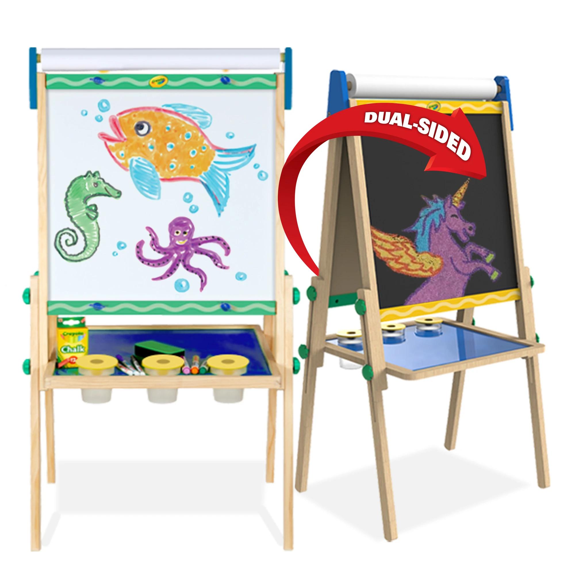 Crayola Kids Dual Sided Wooden Art Easel with Chalkboard and Dry