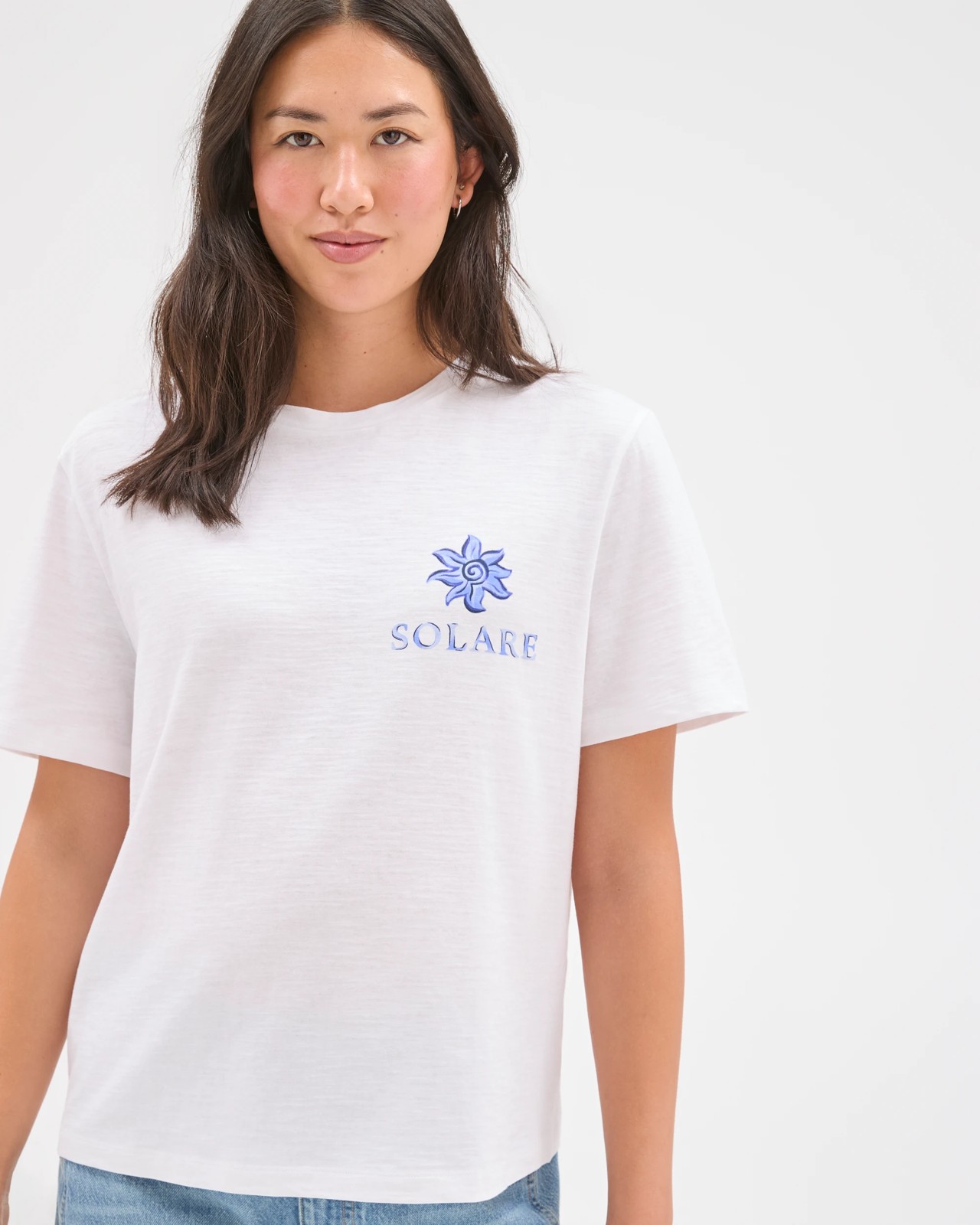 Australian Cotton Step Hem Boxy Crop T-Shirt - Solare White 4 of 5
