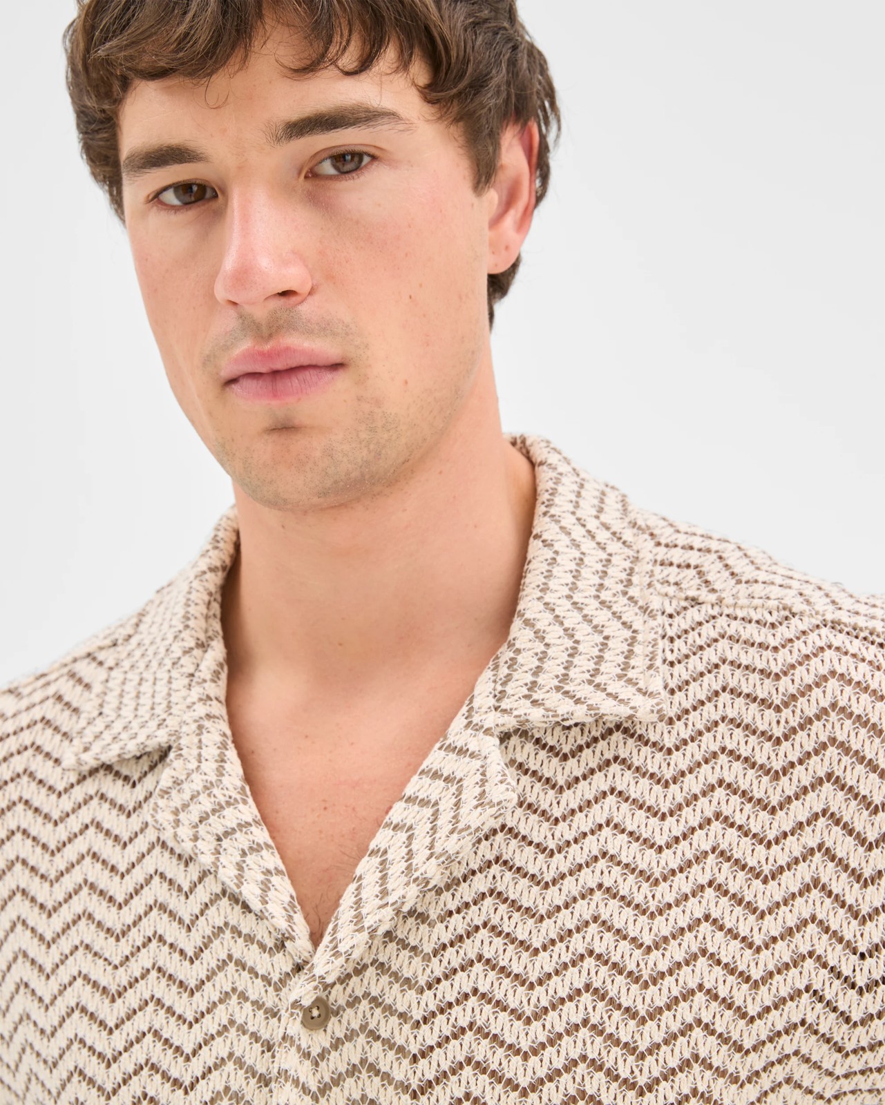 Commons Open Weave Short Sleeve Shirt - Brown 3 of 6