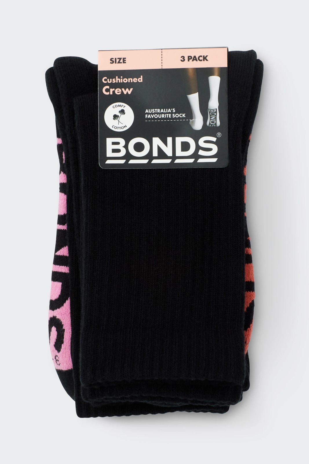 Bonds 3 Pack Logo Crew Socks - Black 2 of 2