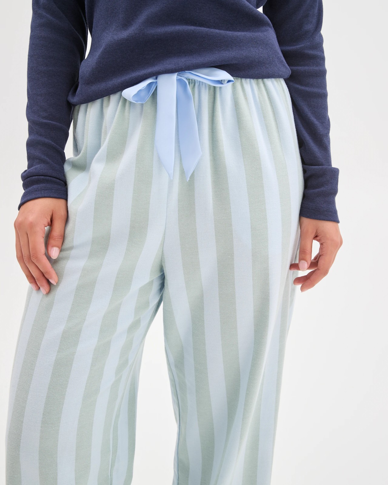 Australian Cotton Flannelette Wide Leg Sleep Pants - Green Stripe 4 of 5