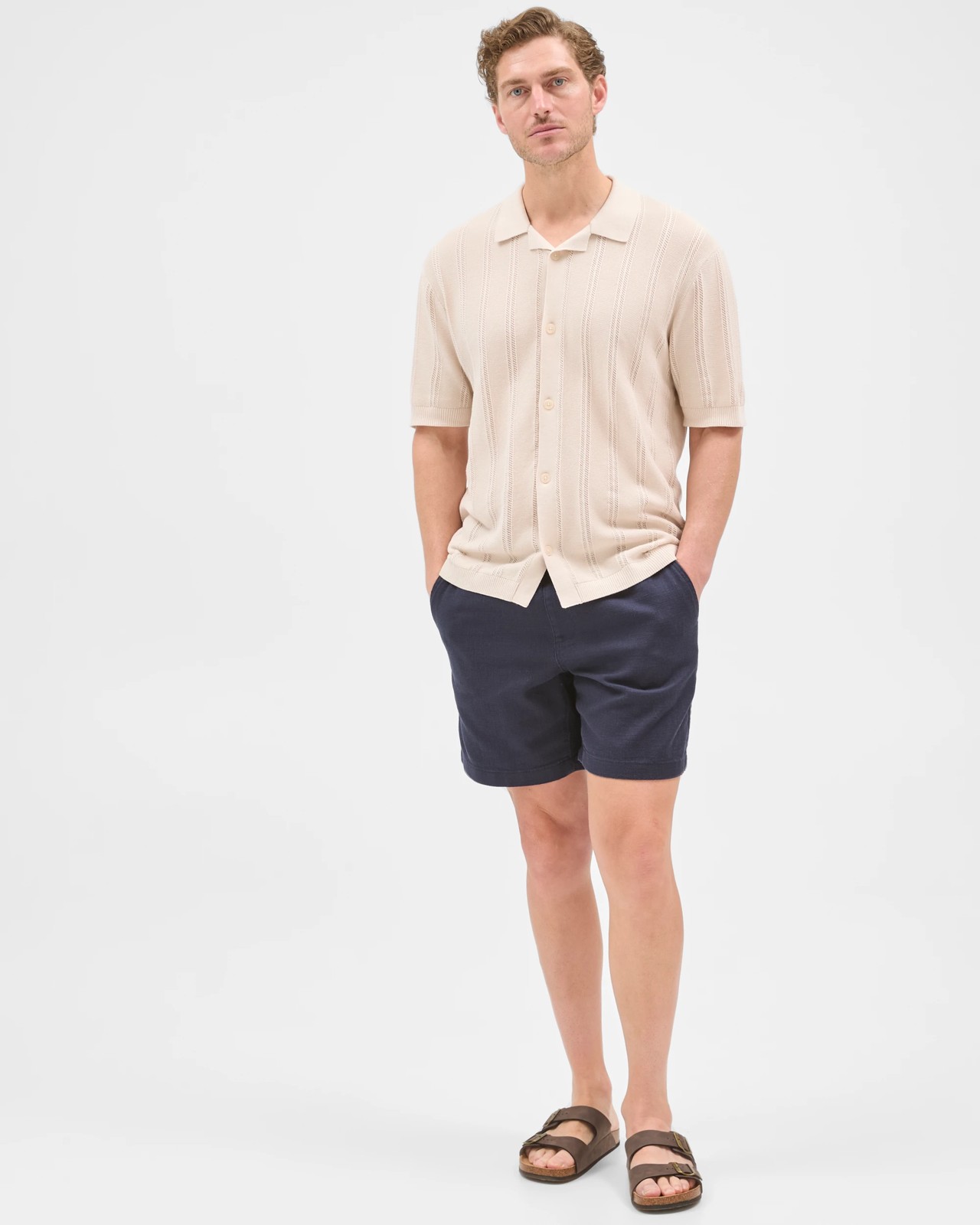 Australian Cotton Textured Shorts - Navy 5 of 6
