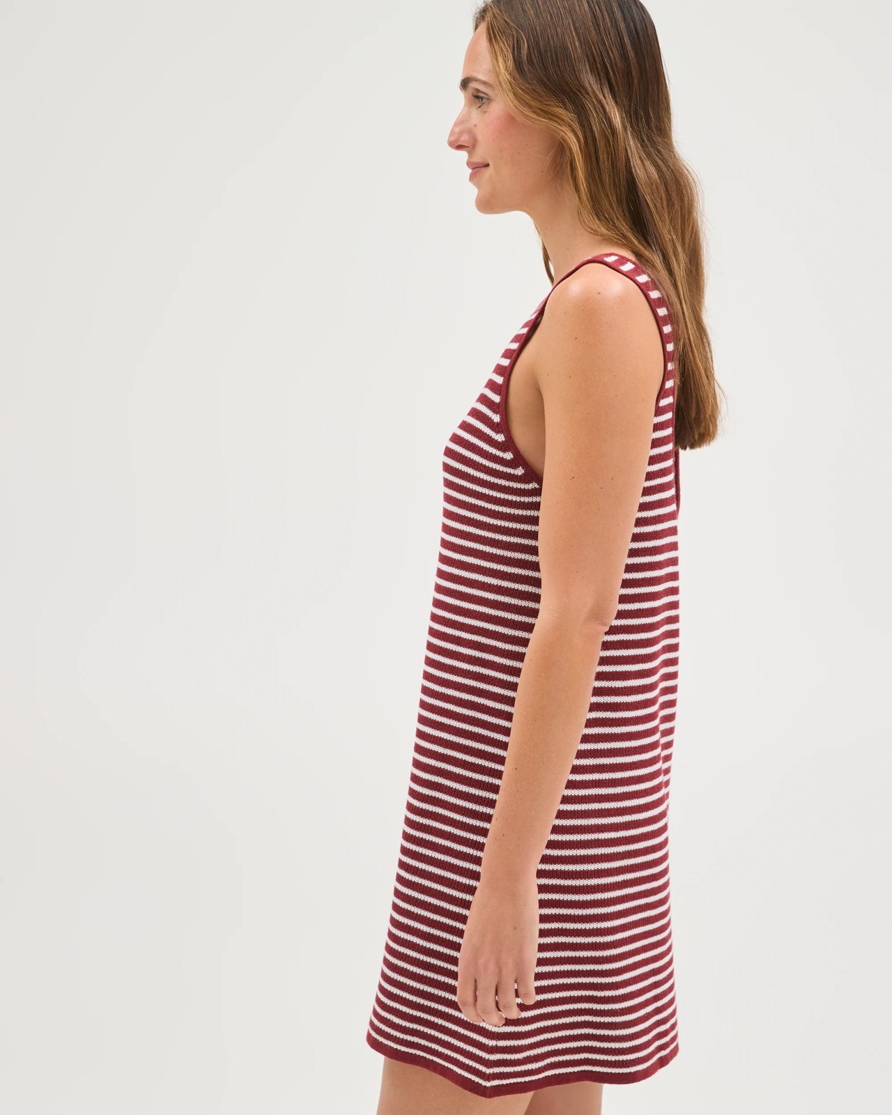 Australian Cotton Blend Resort Sleeveless Knit Mini Dress - Cinnabar Stripe 4 of 6