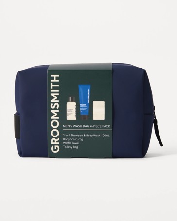 Groomsmith Men's 4 Piece Wash Bag Pack - Cedarwood and Amber Scented