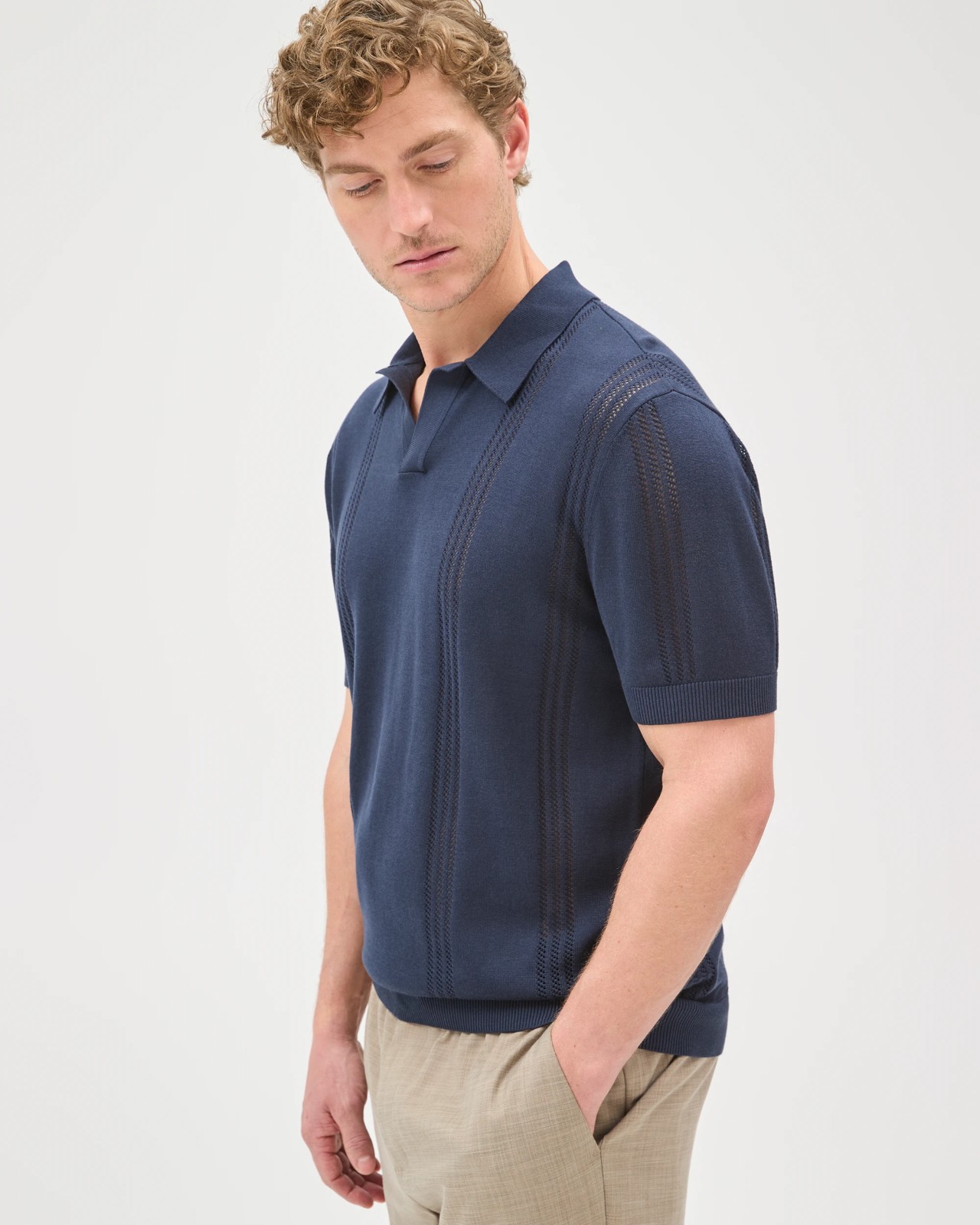 Preview Short Sleeve Knitwear Polo Top - Navy 4 of 6
