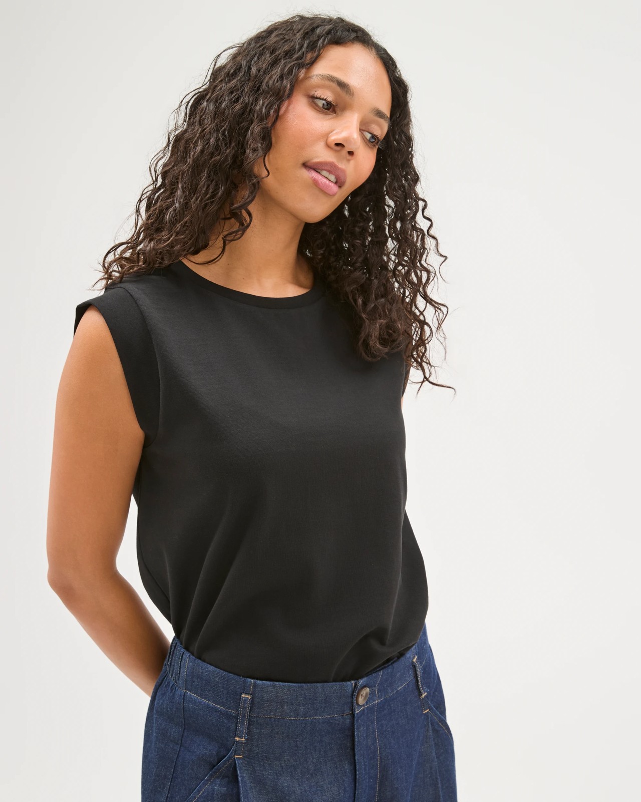 Australian Cotton Extended Shoulder Muscle Tank Top - Black 4 of 5