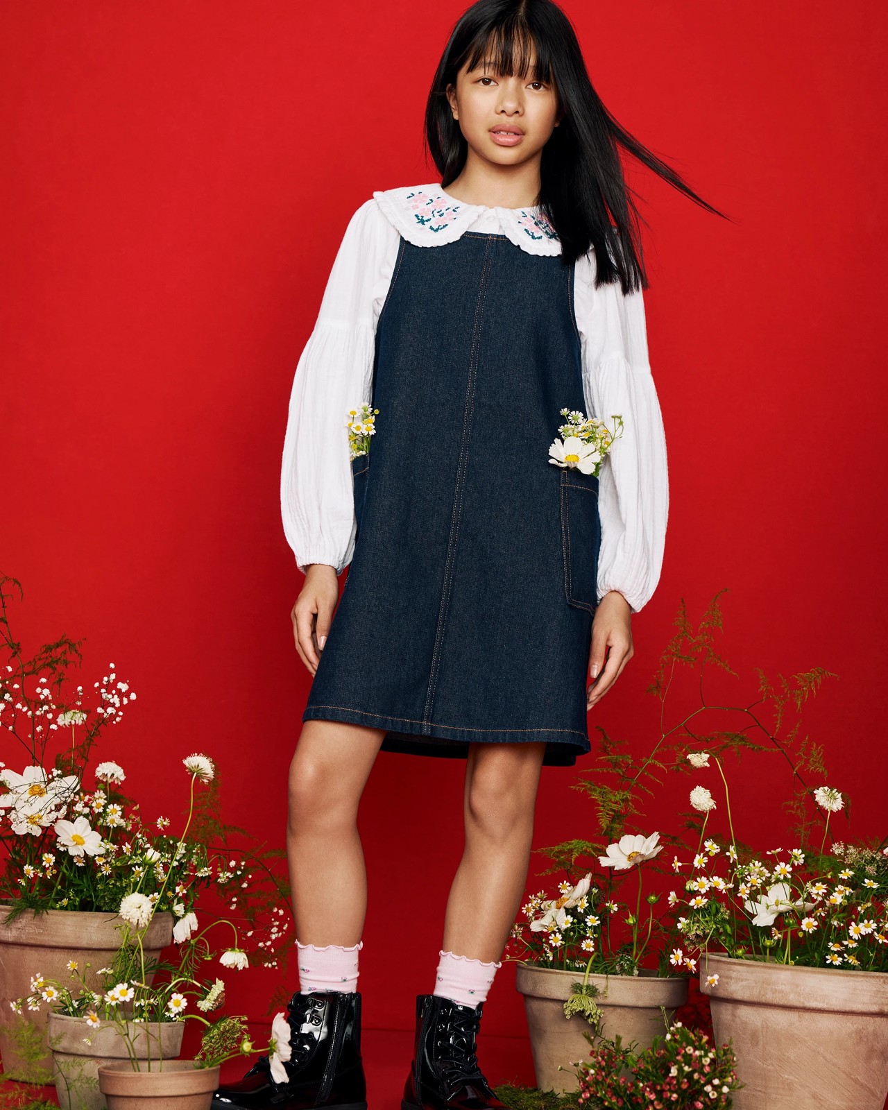 Denim Woven Pinafore Dress - Indigo 6 of 6