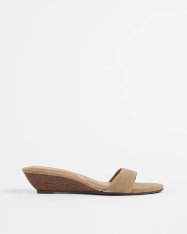 Genuine Suede Leather Single Strap Low Wedge Heels