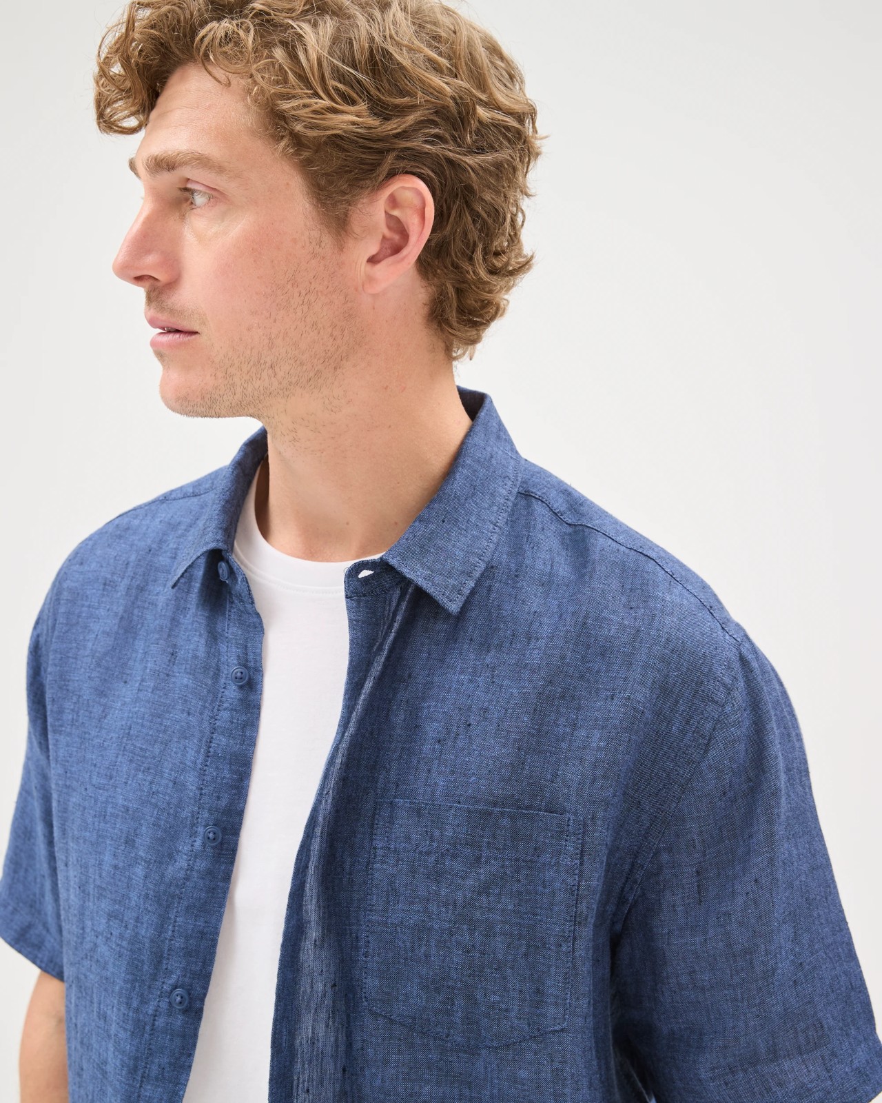 European Linen Short Sleeve Shirt - Indigo Blue 3 of 6