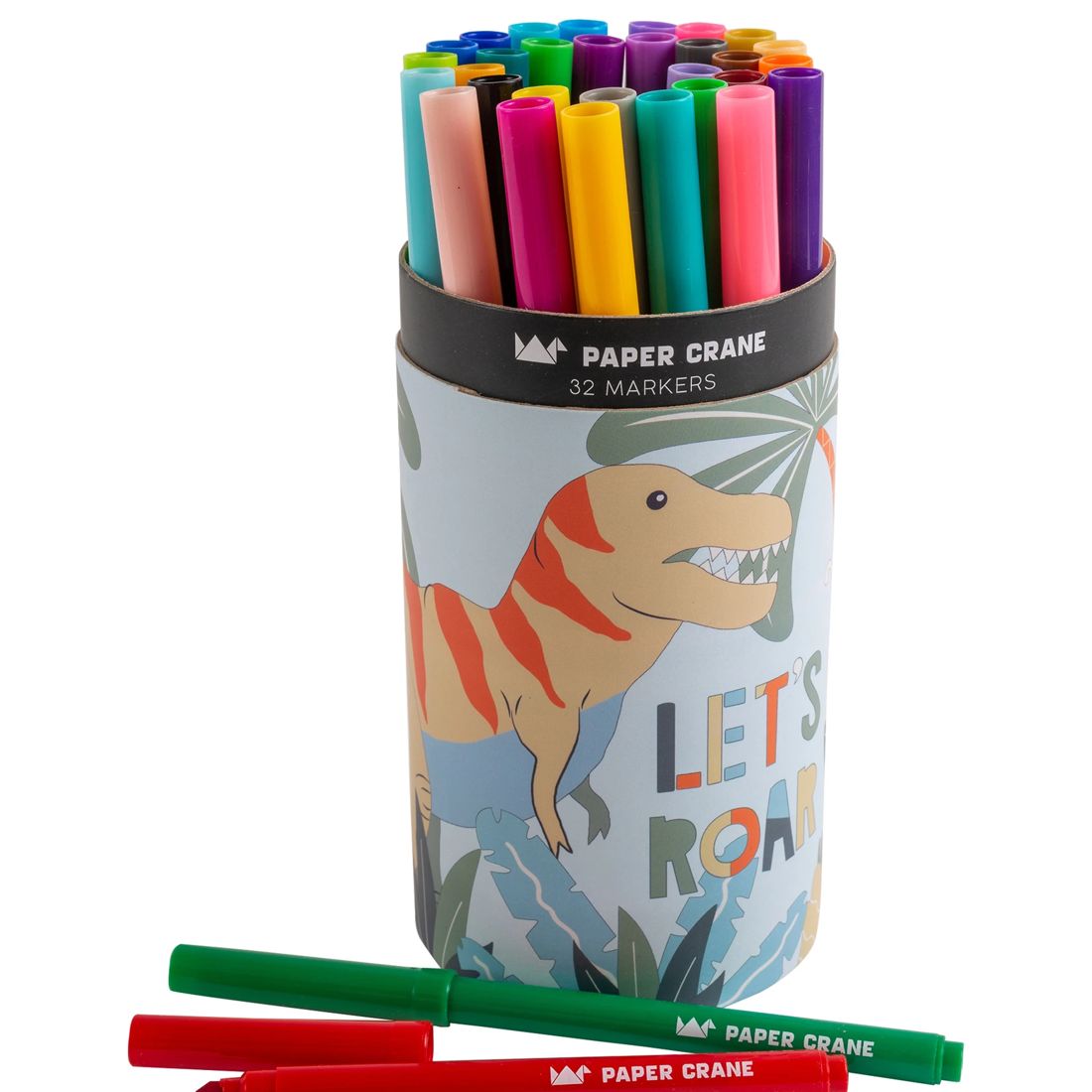 Paper Crane Kids Cylinder 32 Coloured Markers Dinosaur Target Australia