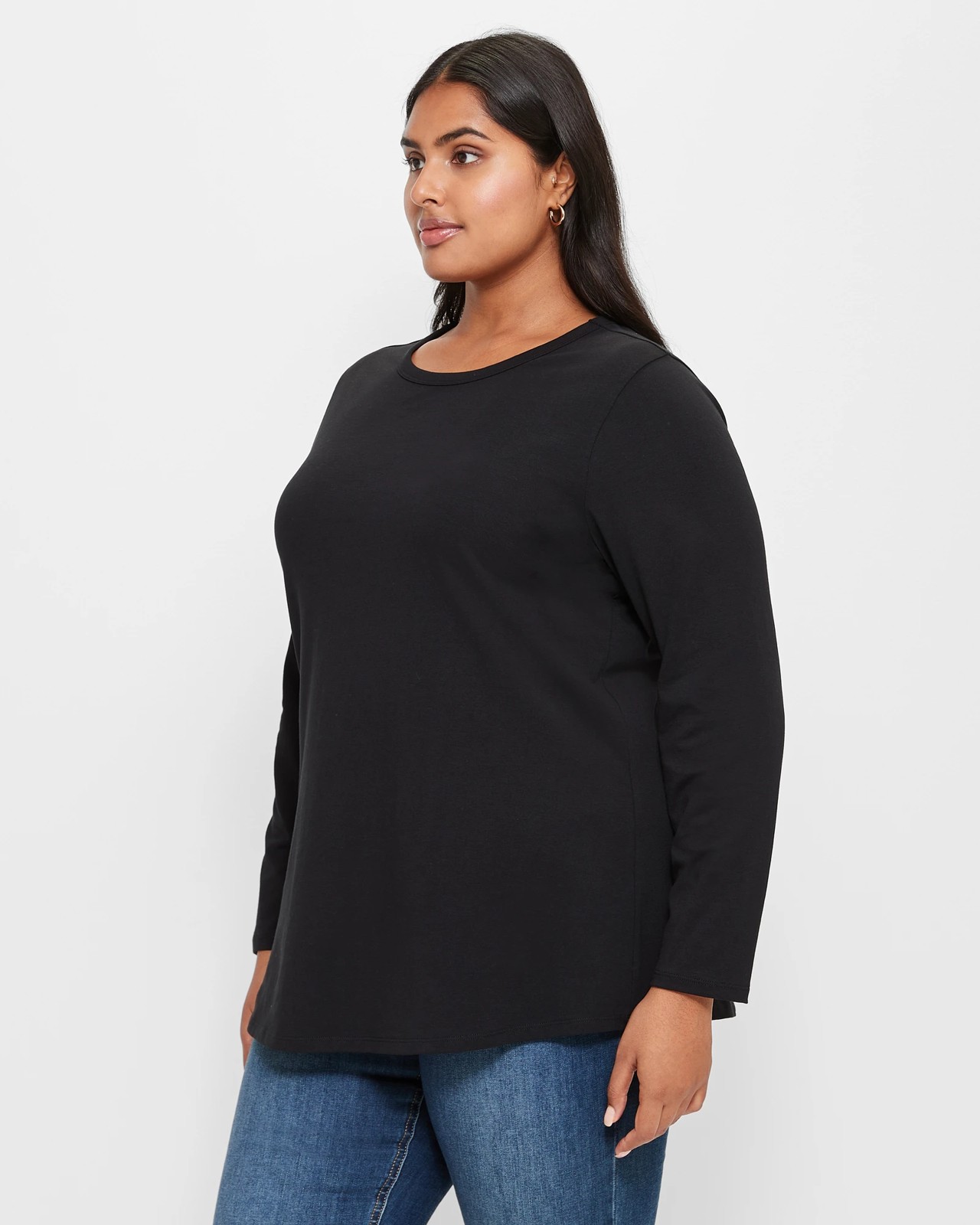 Plus Size Australian Cotton Long Sleeve Crew T-Shirt - Black | Target ...