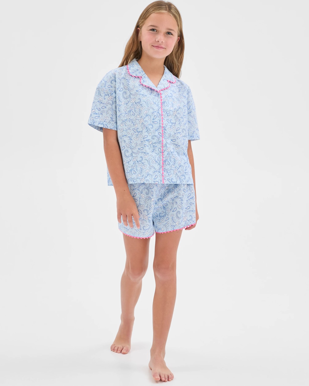 Australian Cotton Big Girls Ric Rac Pyjama Set - Floral 3 of 5