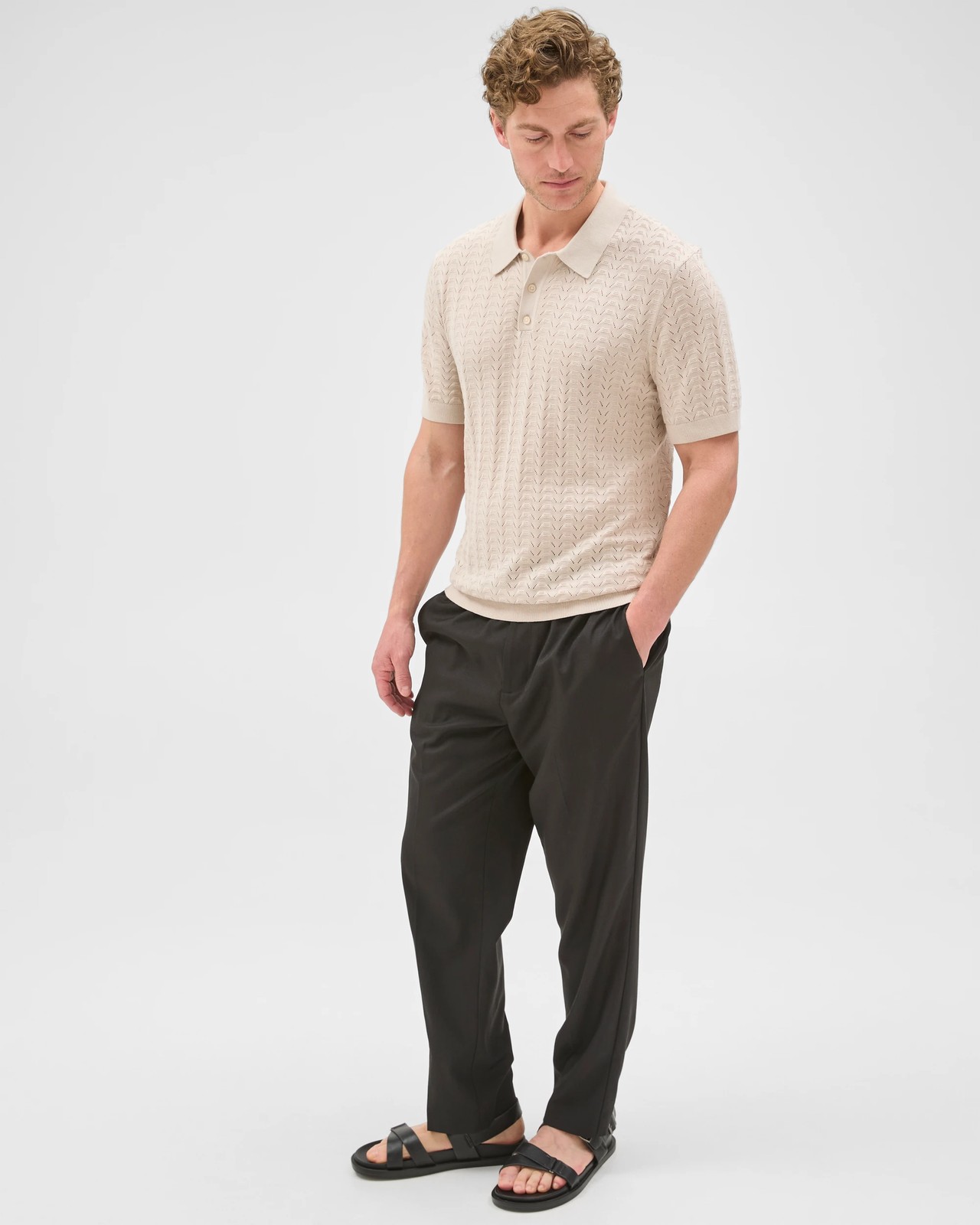 Preview Knitted Textured Polo Top - Moonbeam 6 of 6