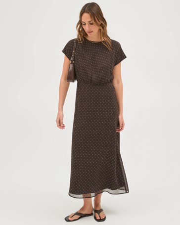 Preview Sheer Drape Front Midi Dress