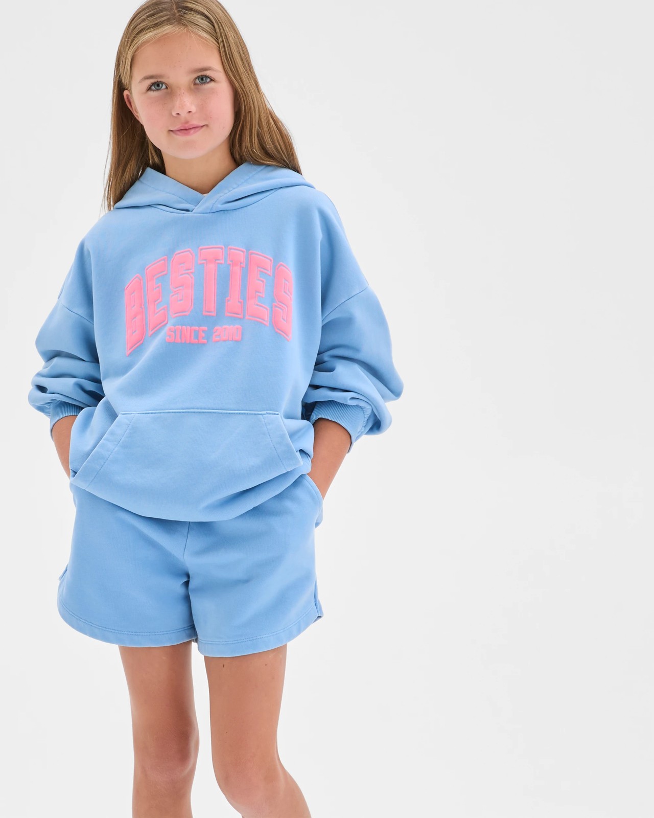 Australian Cotton Blend Curved Hem Fleece Shorts - Della Robbia Blue 3 of 6