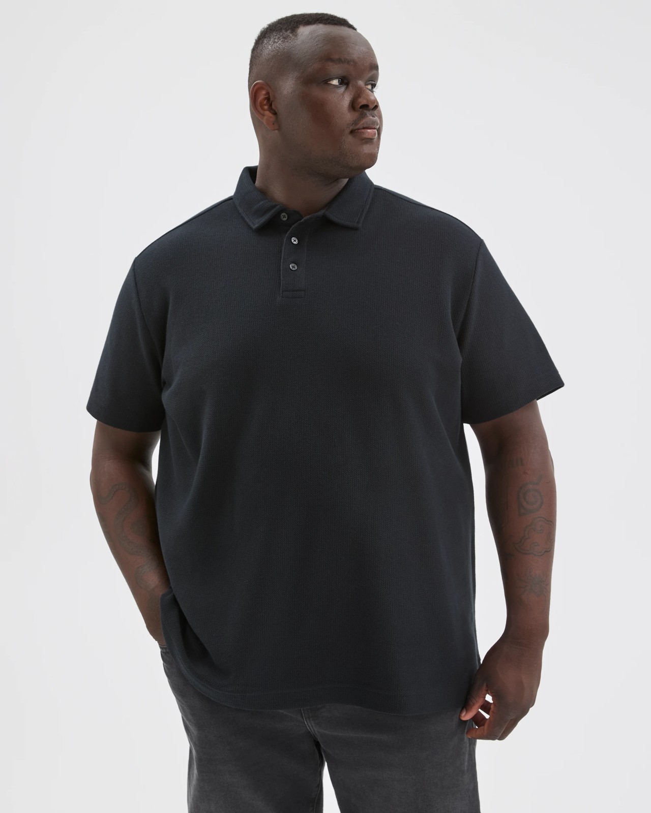 Plus Size Australian Cotton Textured Polo Top - Black 3 of 5