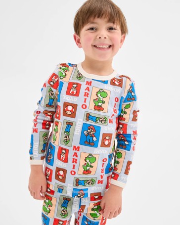 Super Mario Australian Cotton Younger Boys Waffle Pyjama Set