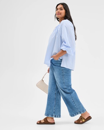 Plus Size Poplin Long Sleeve Blouse