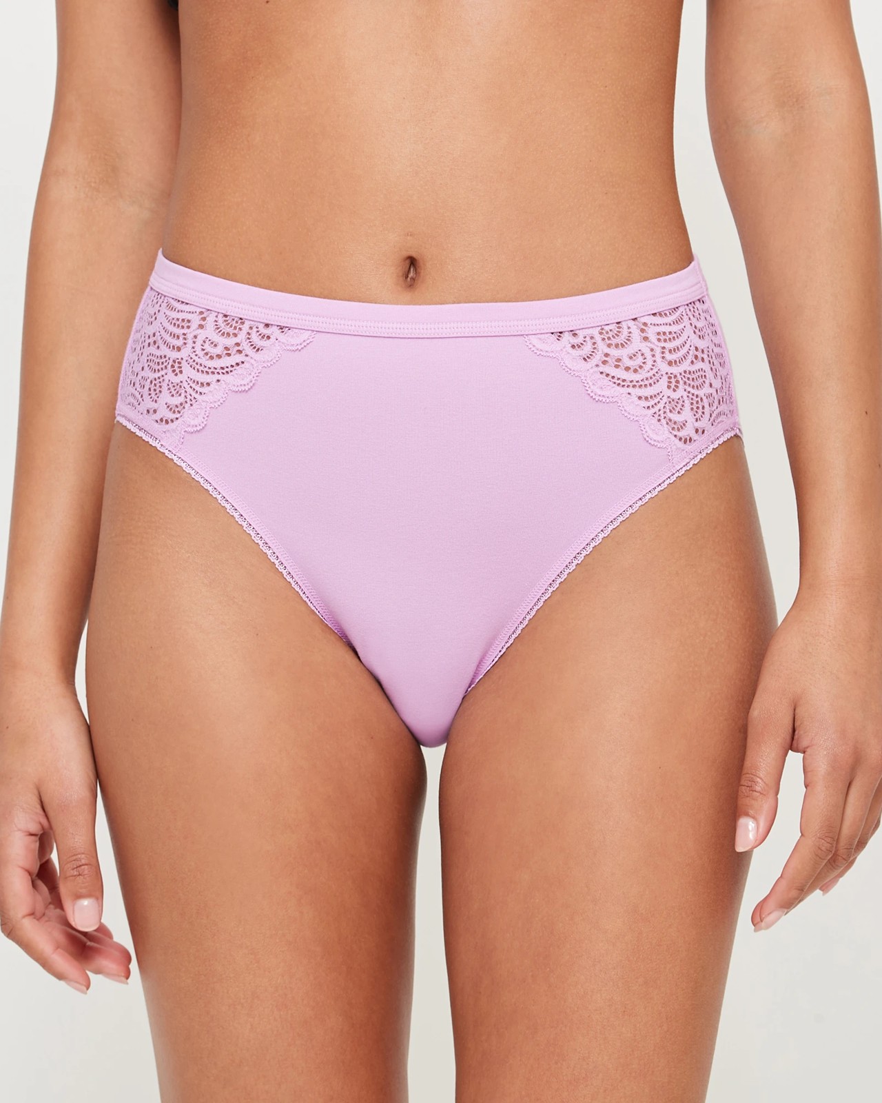 High Cut Lace Detail Cotton Thong Pink