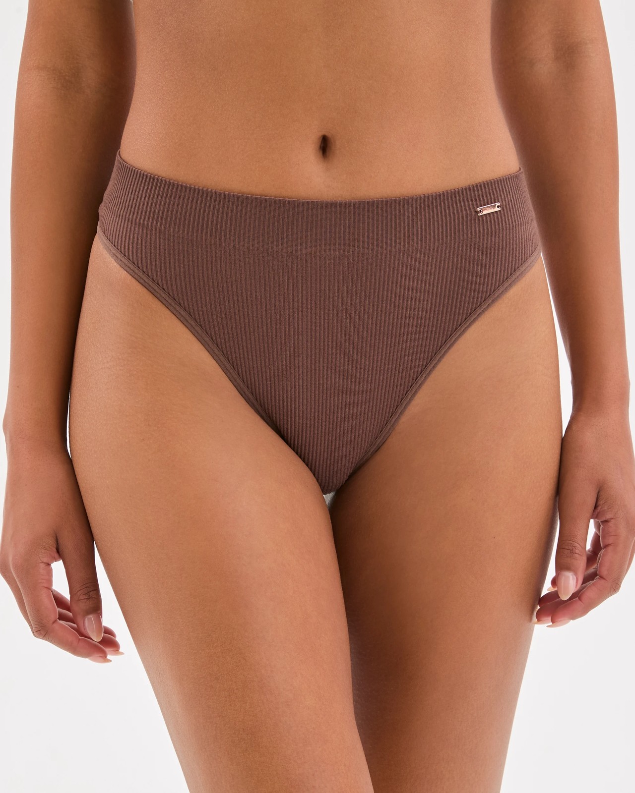 Lily Loves 2 Pack Ribbed Seamfree High Waisted G-String Briefs - Chocolate 2 of 3
