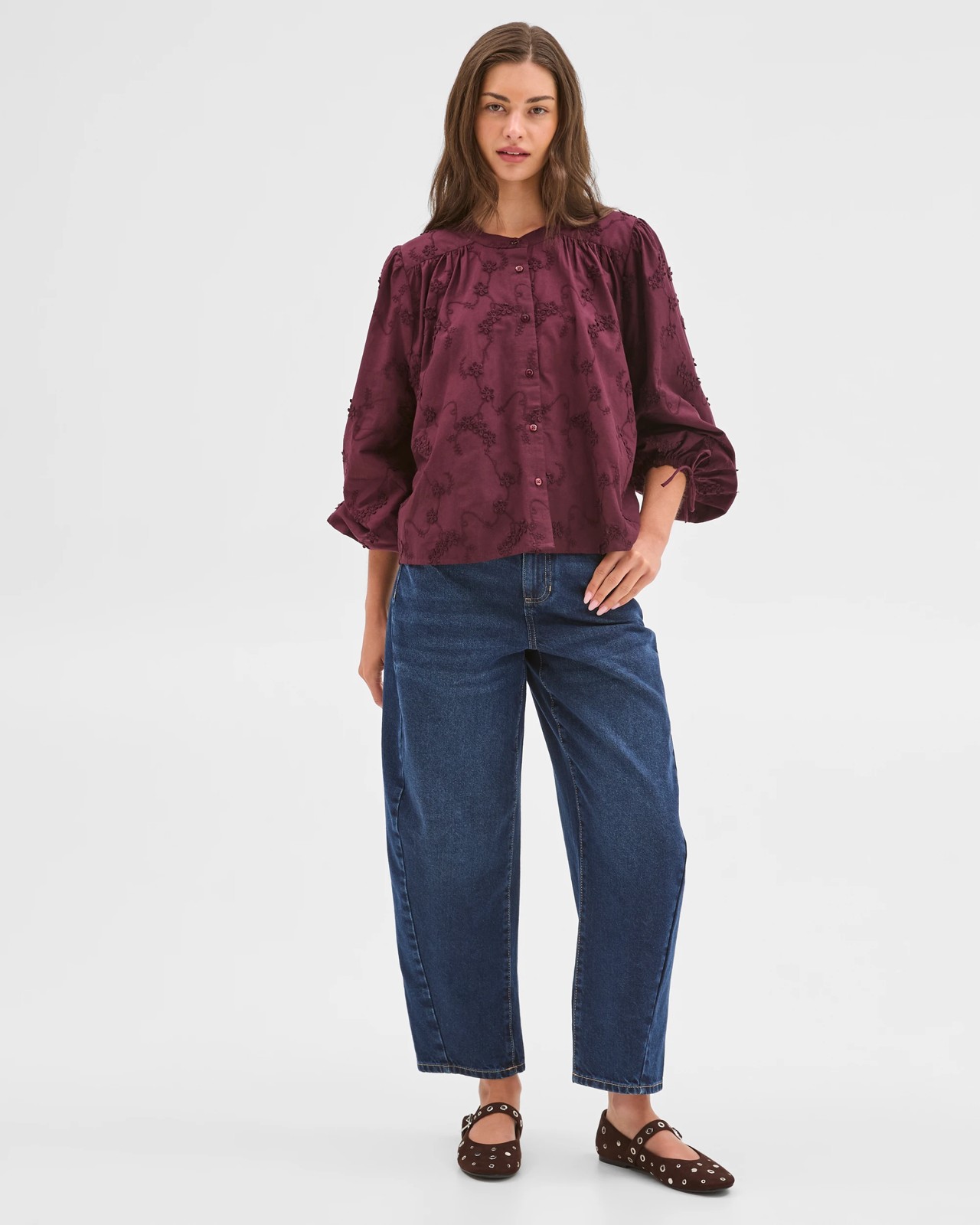 Petites Long Sleeve Embroidered Detail Blouse 4 of 4
