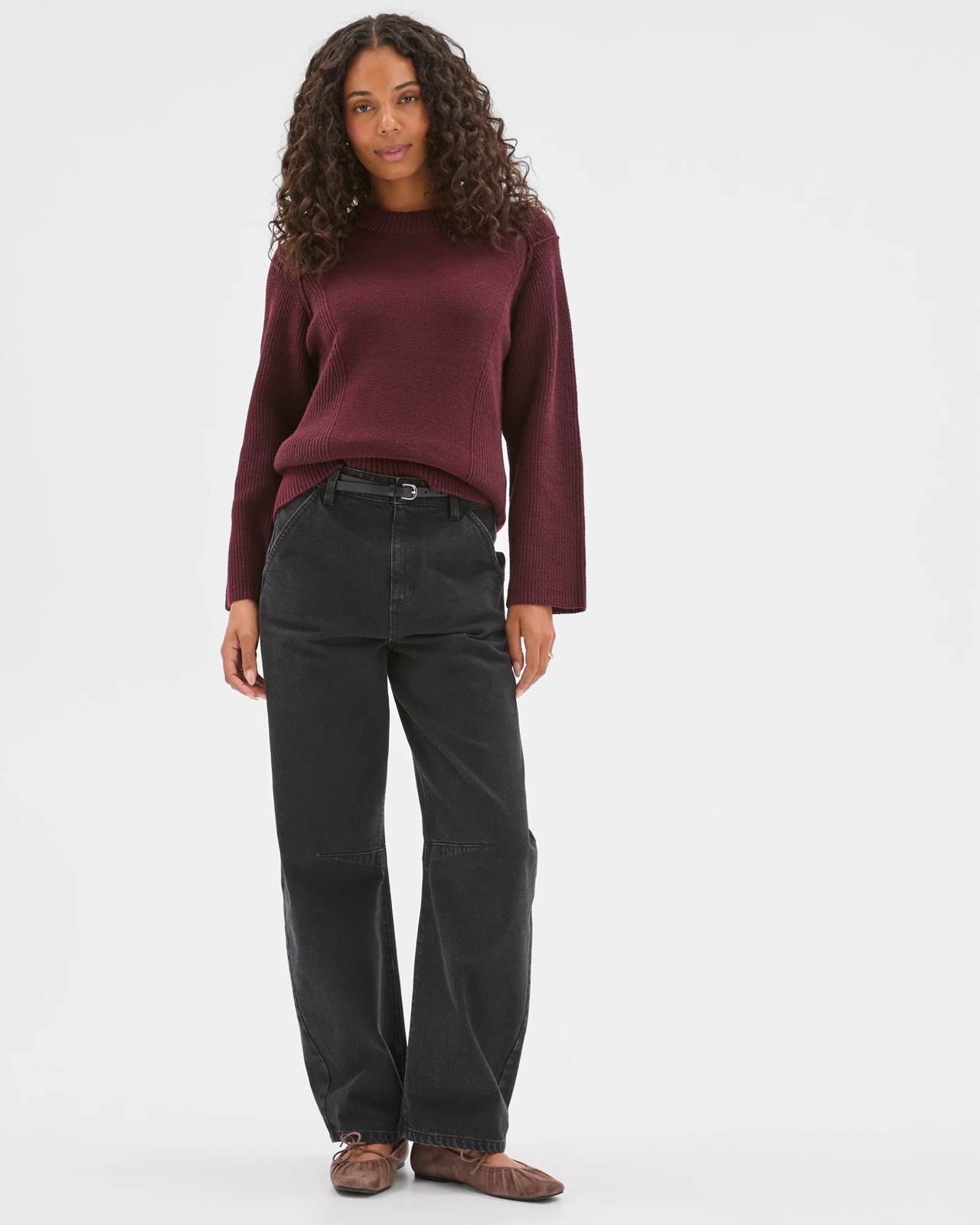 Australian Cotton Blend Knit Stitch Crew Neck Jumper - Bordeaux Burgundy 2 of 5