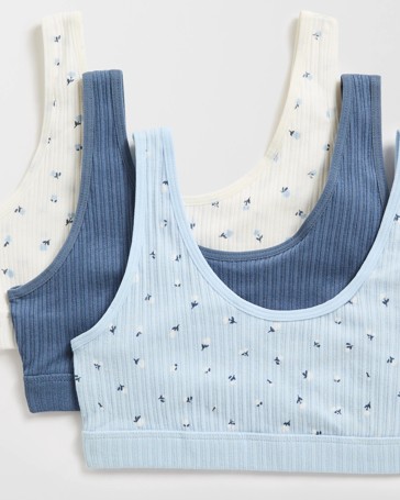 Australian Cotton Blend Older Girls Scoop Crops Tops 3 Pack - Maxx
