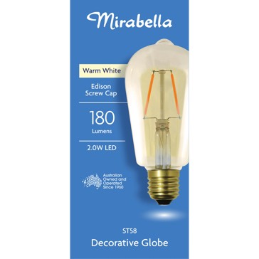 I001219 Mirabella LED ST58 Filament Amber ES 2W 150 Lumen