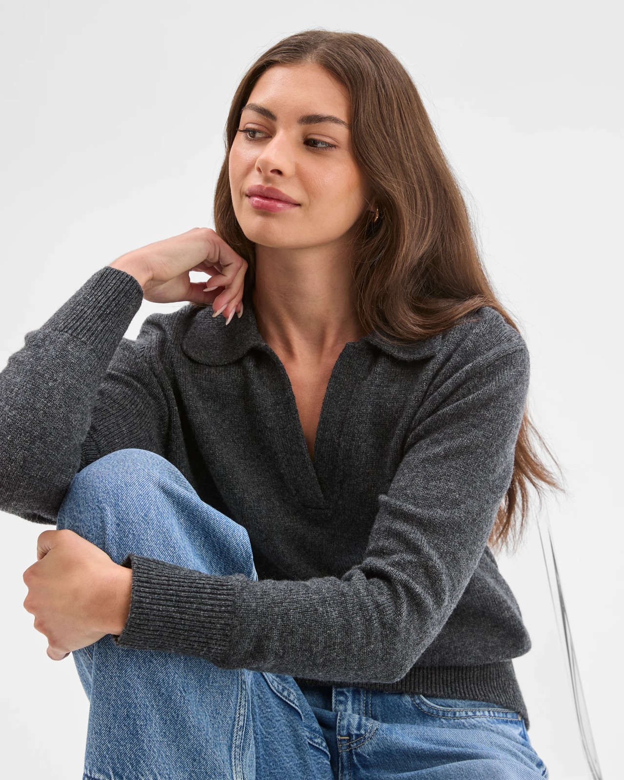 Petites Charcoal Lambswool Polo Sweater 2 of 6