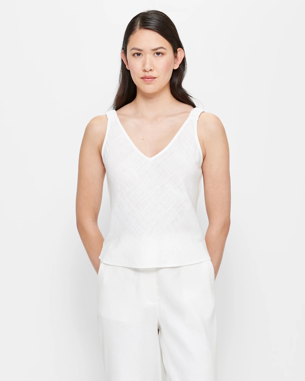 Loose Linen Tank Top VIENNA-2 in V-neck -  Hong Kong