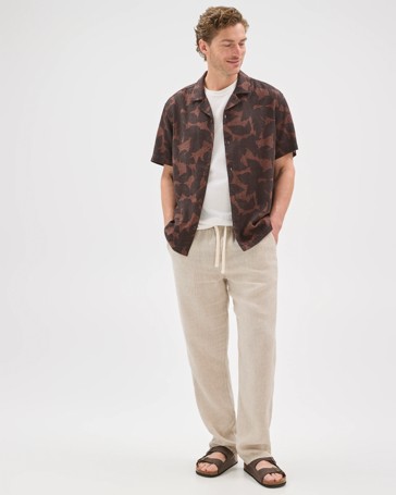 European Linen Blend Short Sleeve Textured Shirt